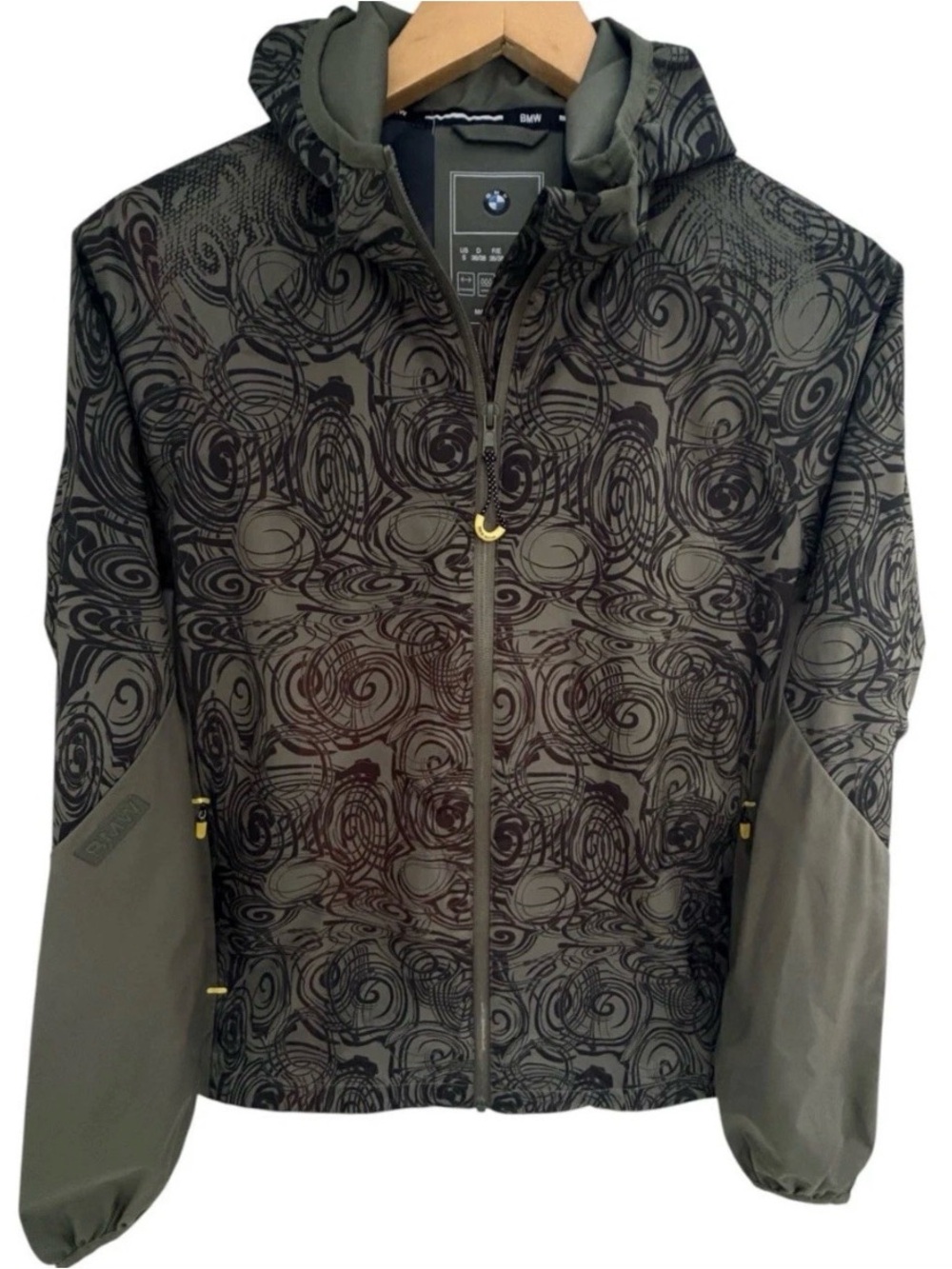 BMW Olive Green and Black Graphic Hooded Windbreaker